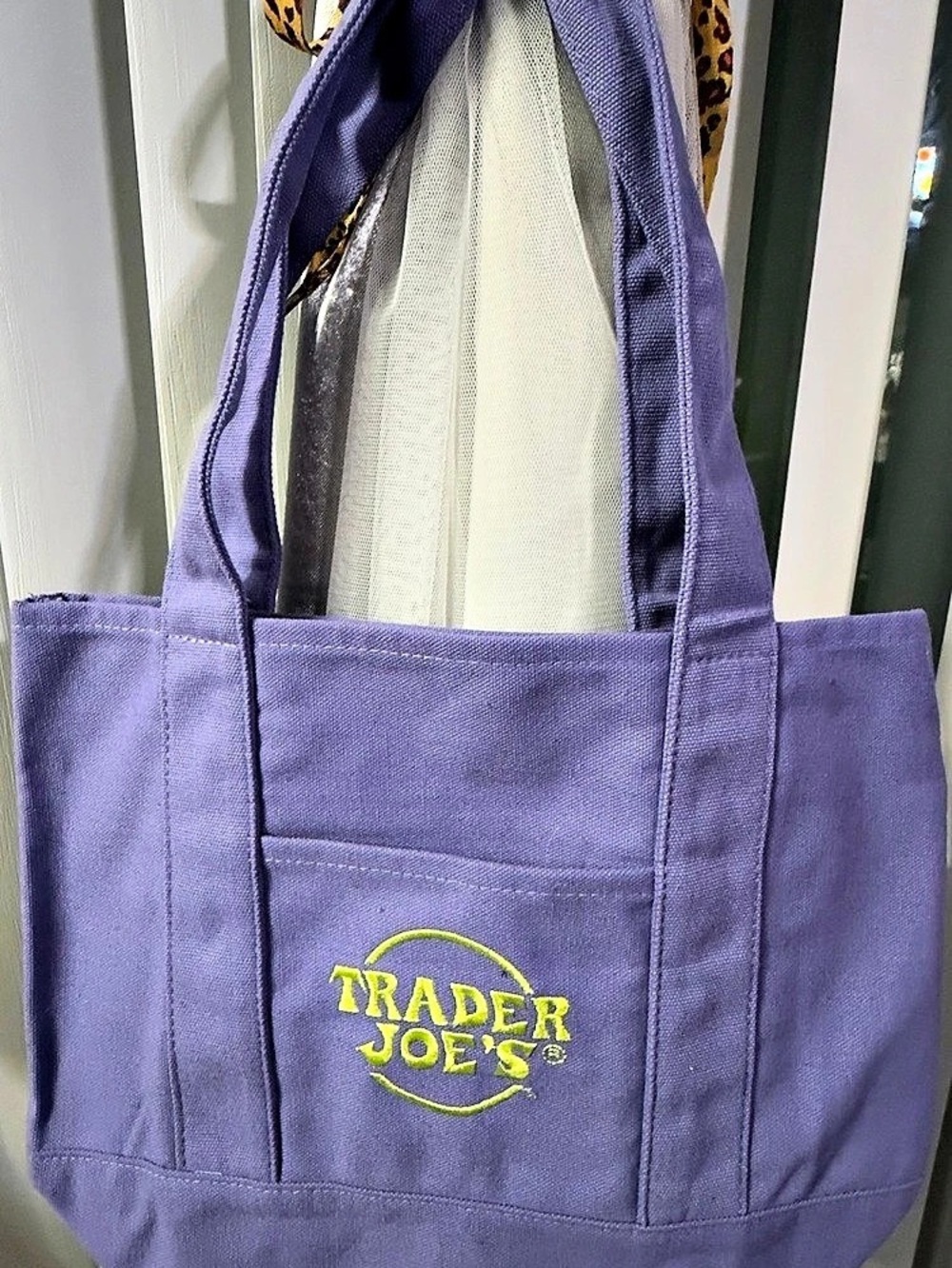 Trader Joe's Mini Canvas Tote Bag Purple